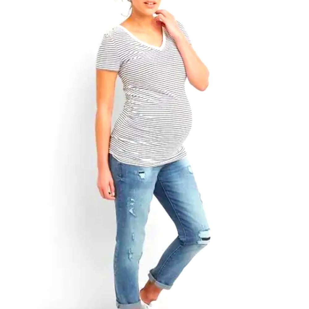 GAP MATERNITY Distressed Demi Panel Repair Girlfriend Jeans 25 Medium Indigo